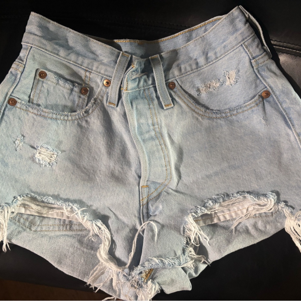 Levi’s Light Blue Distressed Denim Shorts